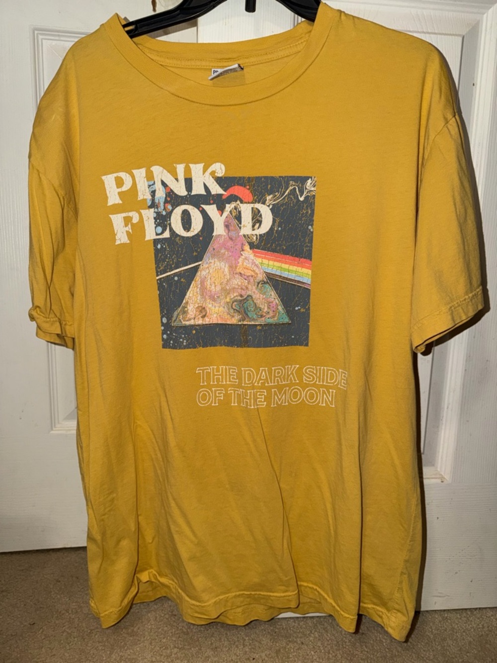 Pink Floyd Yellow Graphic Tee with Dark Side Pyramid Print